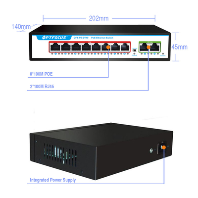 Factory OEM 8 port  POE switch with 2 100mbps RJ45 and 8 100mbps POE port For CCTV NVR IP Camera